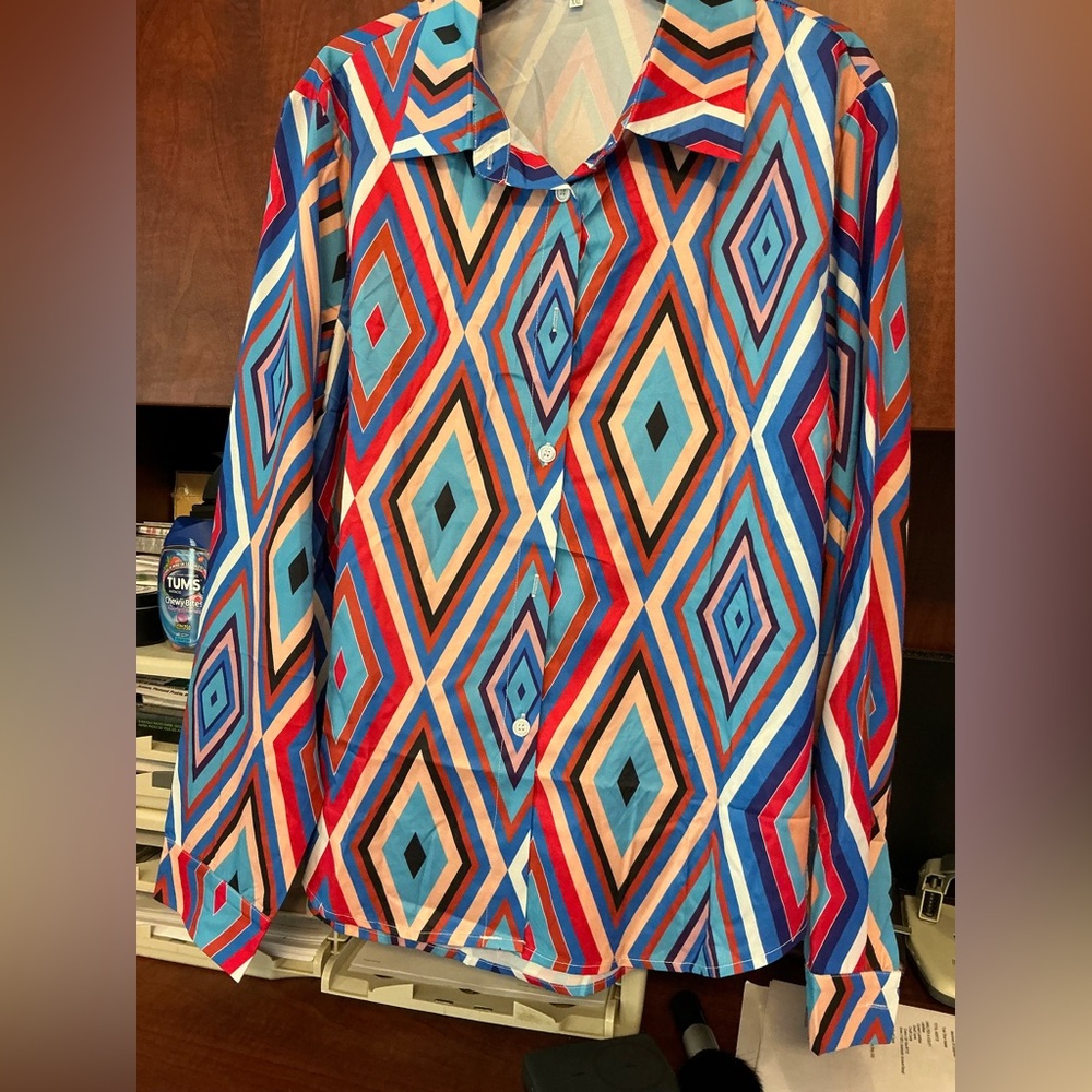 Geometric Multicolor Button-Up Shirt